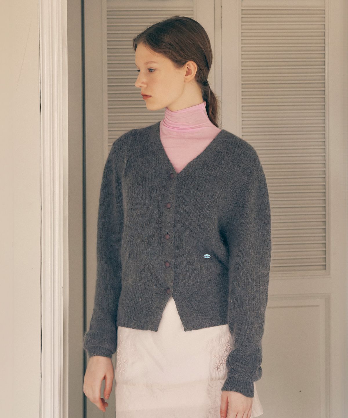 로라로라(ROLAROLA) ANGORA HAIRY BALLOON CARDIGAN GRAY