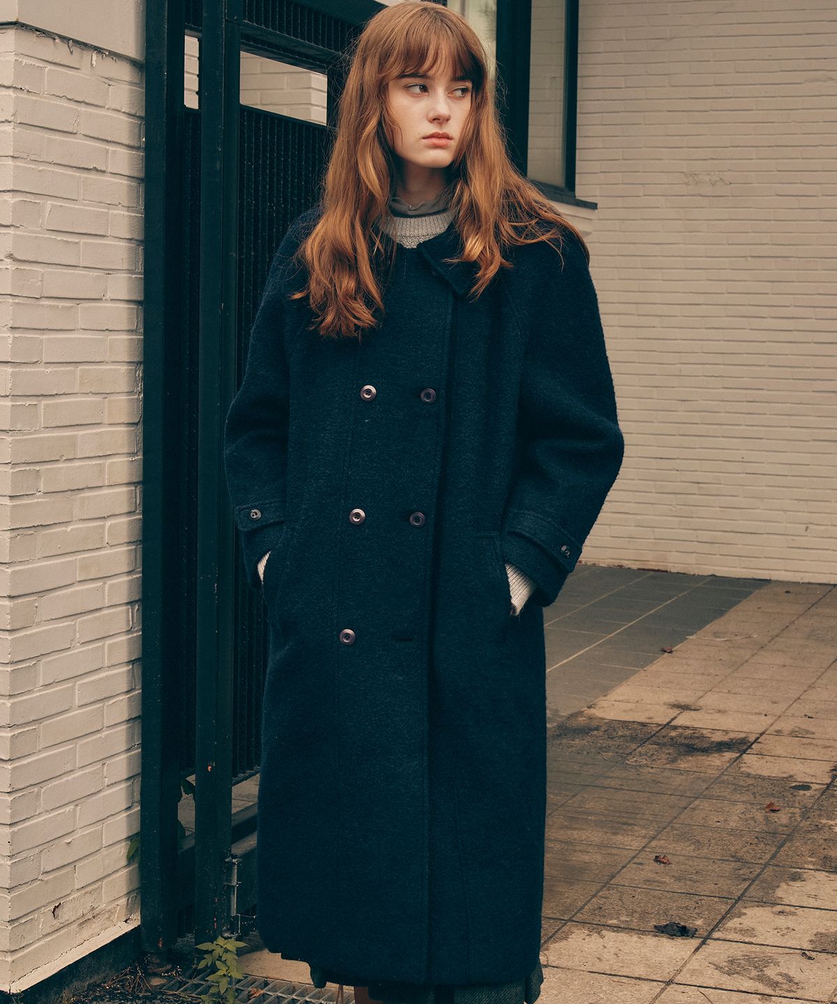 로라로라(ROLAROLA) VOLUME SLEEVE DOUBLE COAT NAVY