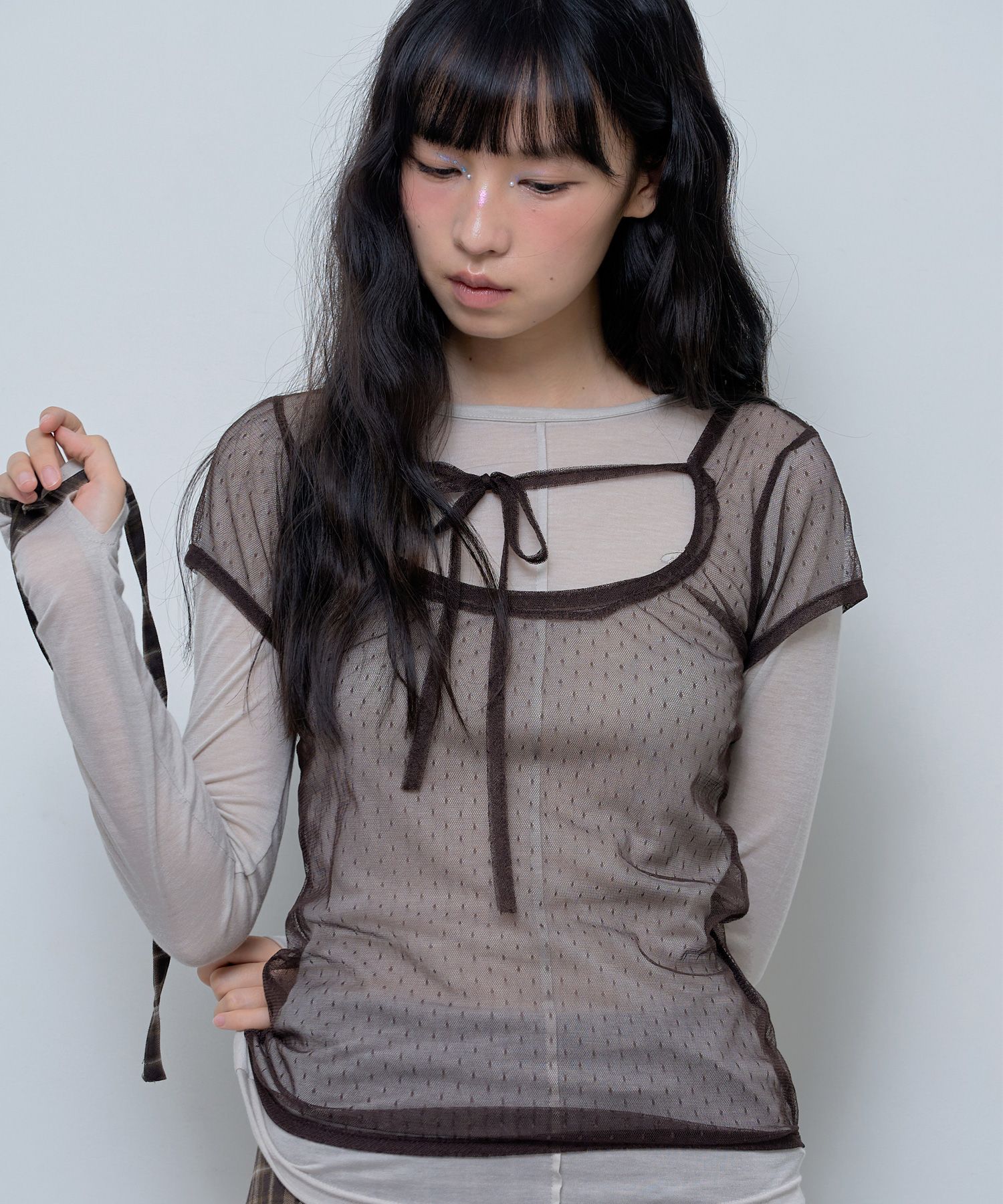 ★NASTY FANCY CLUB★ 3WAY dot layered long sleeve BEIGEF24ZB FANCY CLUB | 3-WAY DOT LAYERED LONG SLEEVE (PINK)