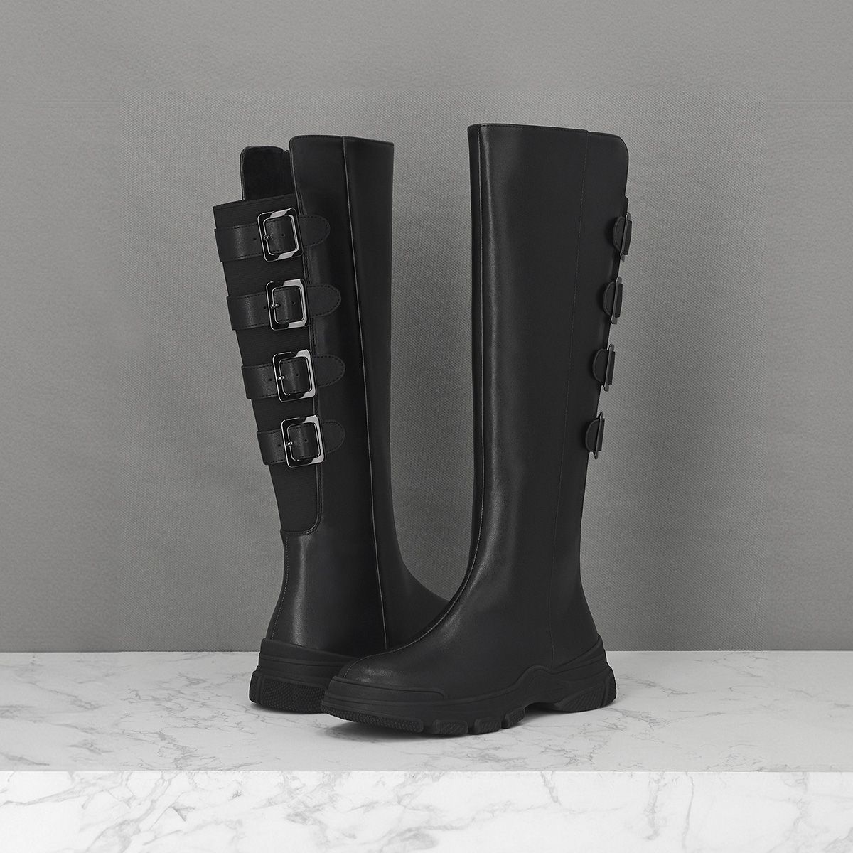엘칸토(ELCANTO) 마쯔 여성 버클 밴드 캐주얼 롱부츠 5cm LCWL34M44V