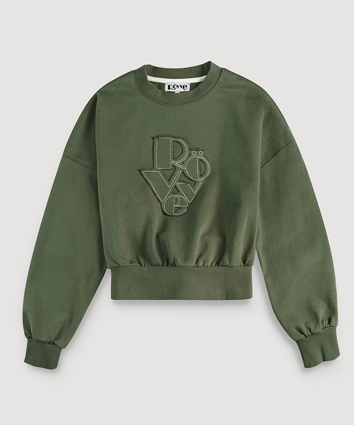뢰브(ROVVE) Crop Cut Off Sweat Shirt (Deep Khaki)
