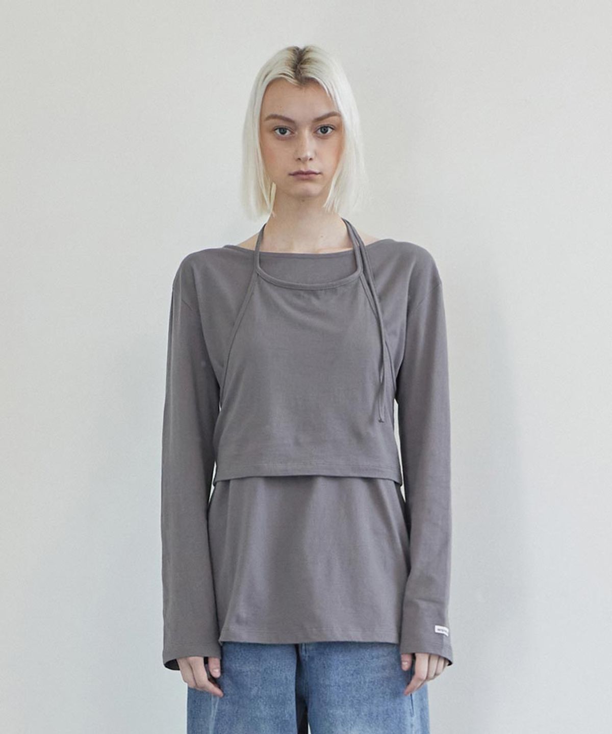 렌세(RENSE) Halter Sleeveless Set T-shirt Charcoal
