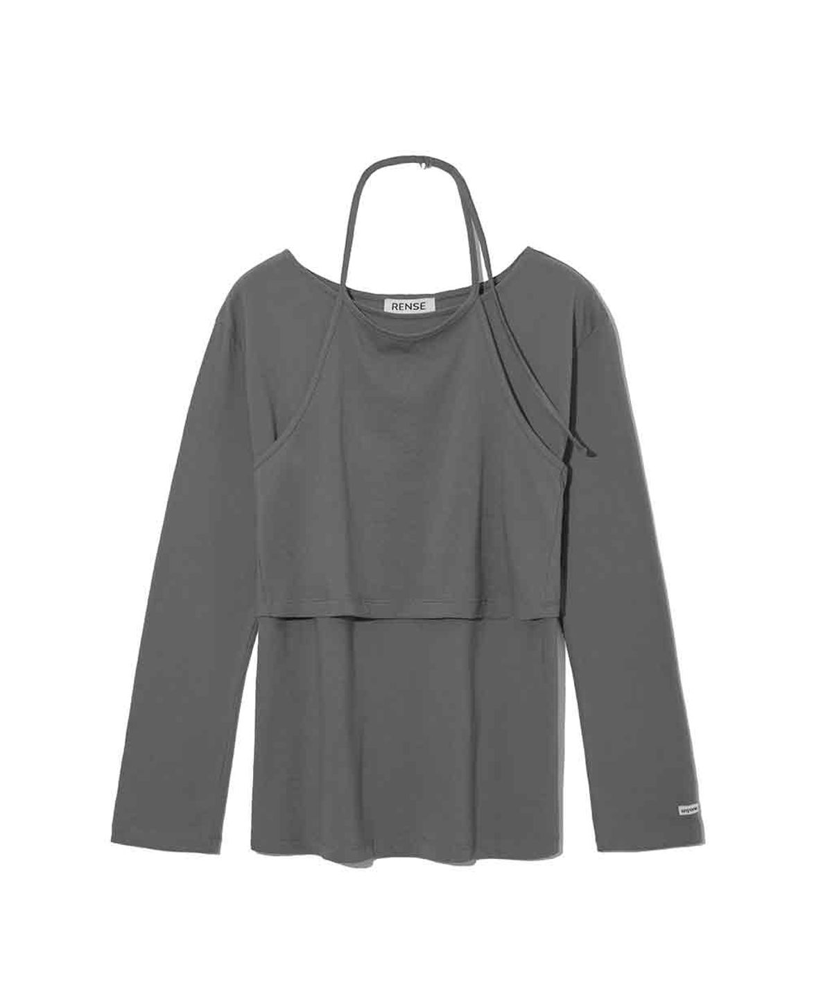 렌세(RENSE) Halter Sleeveless Set T-shirt Charcoal