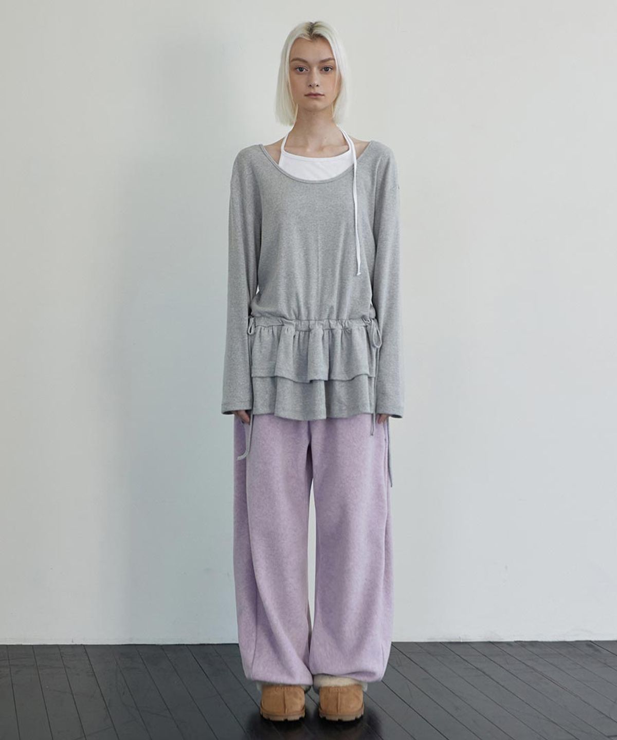 렌세(RENSE) Frill Layered Long Sleeve Melange Gray