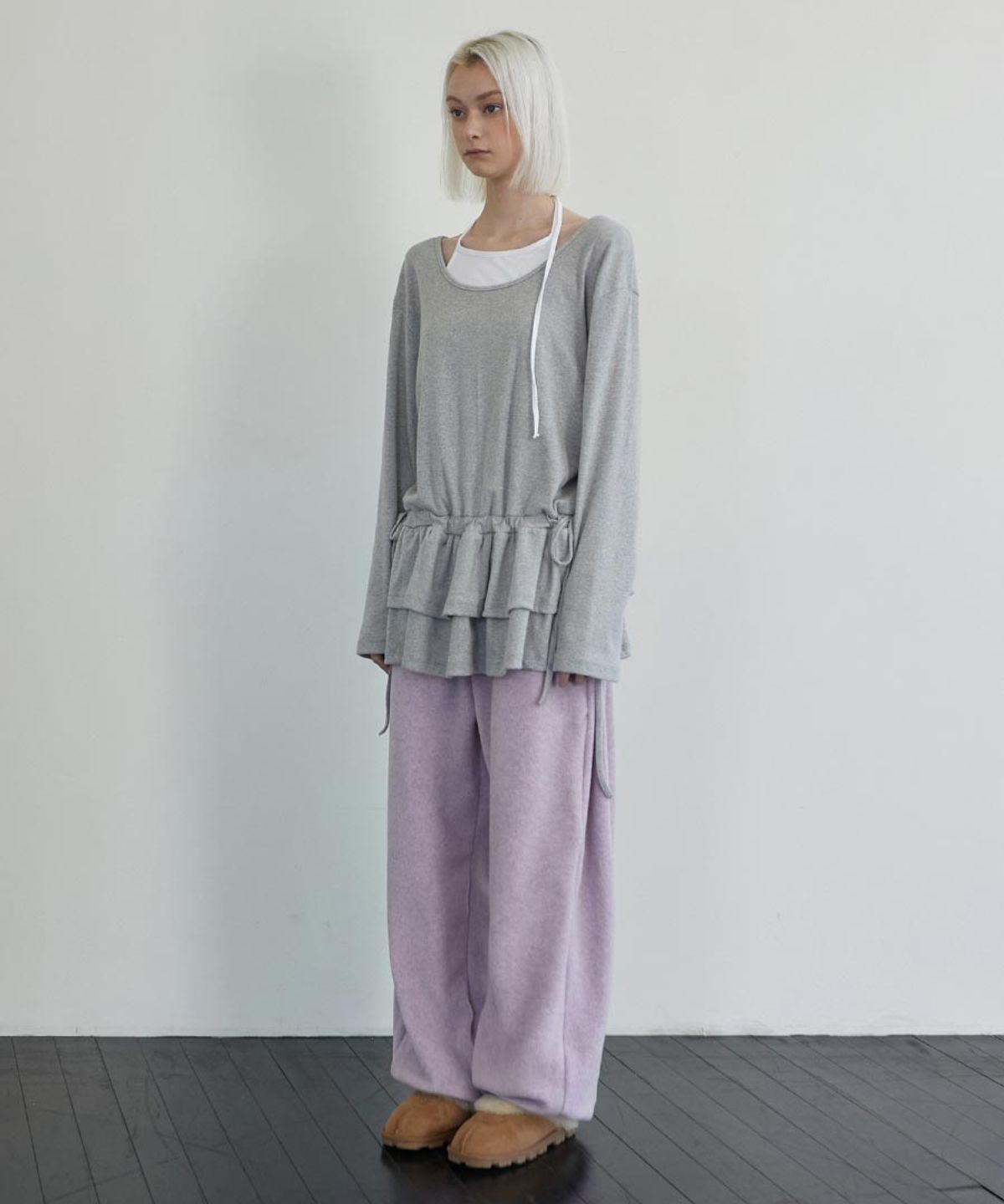 렌세(RENSE) Frill Layered Long Sleeve Melange Gray