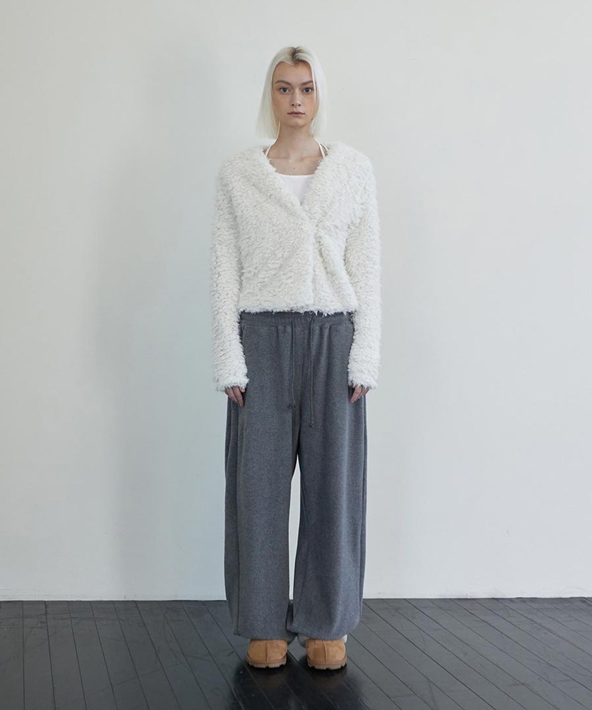 렌세(RENSE) Melange Fleece Pintuck Pants Charcoal