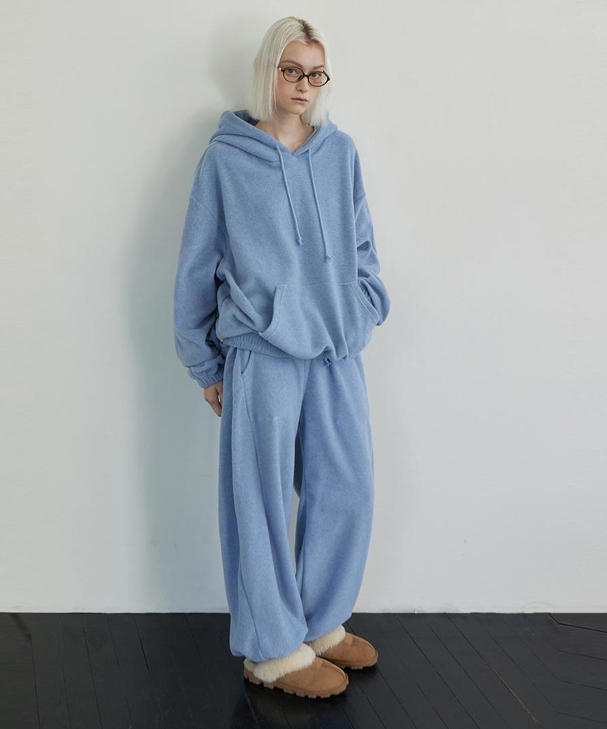 렌세(RENSE) Melange Fleece Pintuck Pants Gray Blue