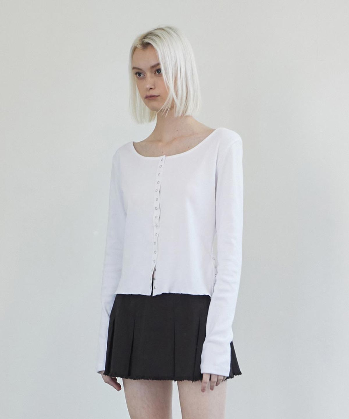 렌세(RENSE) Line Snap Long Sleeve White