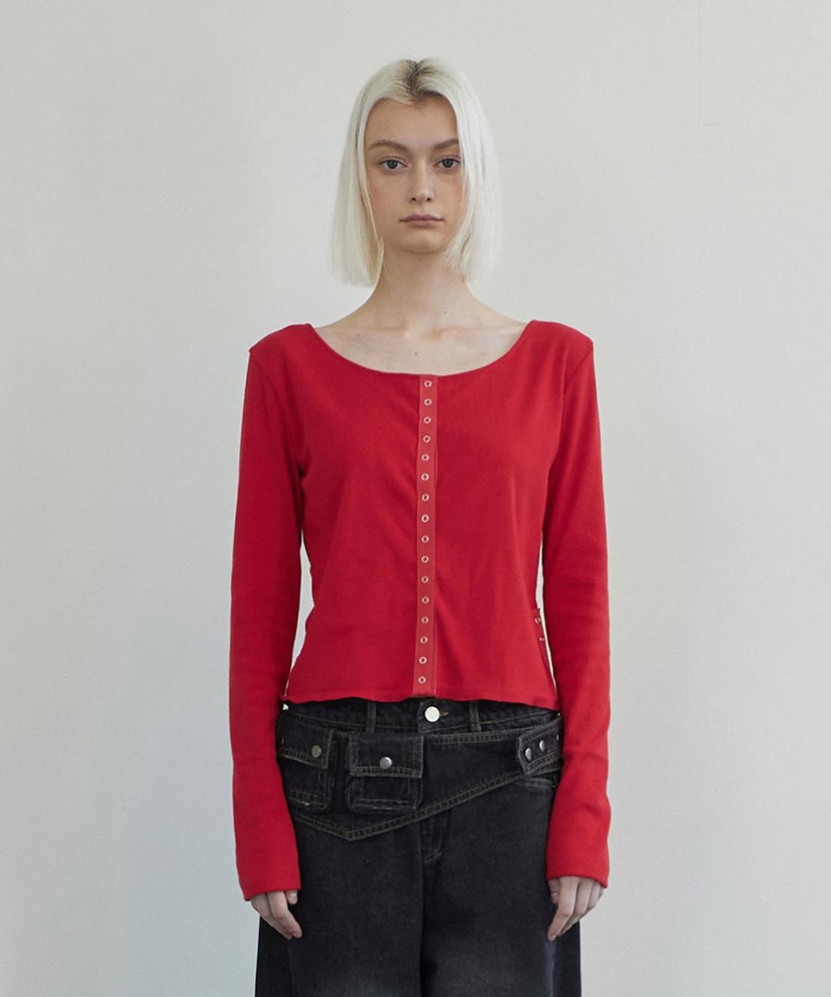 렌세(RENSE) Line Snap Long Sleeve Red