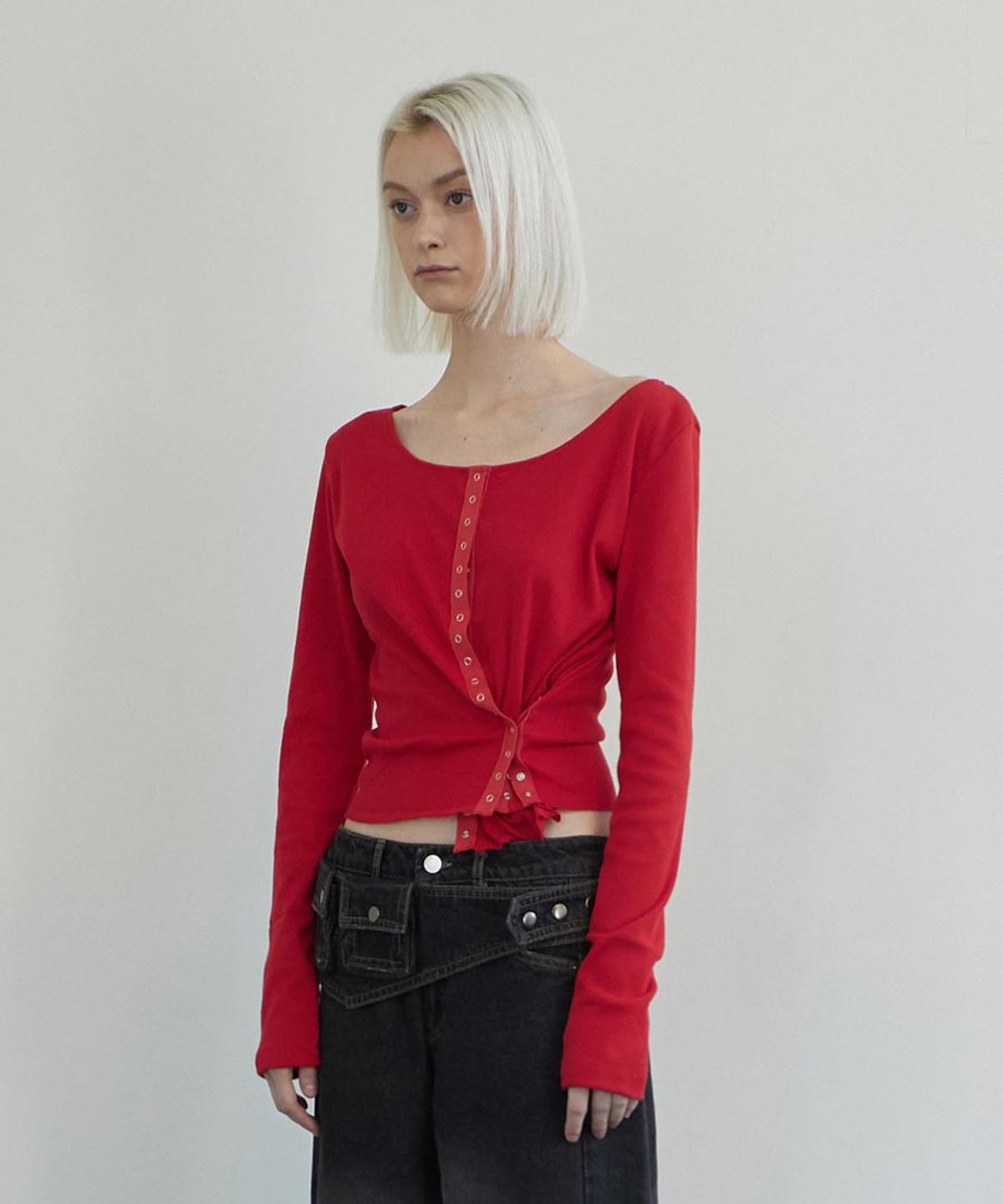렌세(RENSE) Line Snap Long Sleeve Red