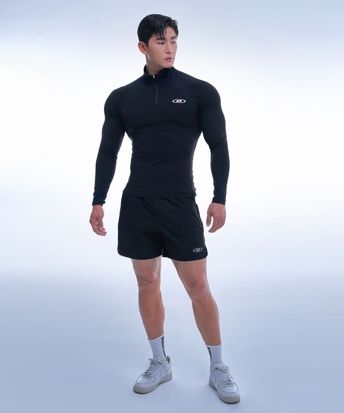 본투윈(BORN TO WIN) SYMBOL B MUSCLE FIT HALF ZIP-UP LONGSLEEVE [BLACK]