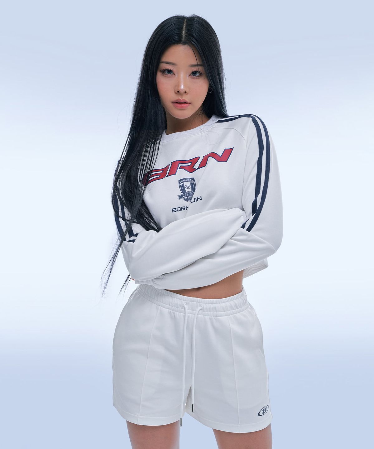 본투윈(BORN TO WIN) BRN TRACK LINE JERSEY CROP SWEATSHIRTS [IVORY]