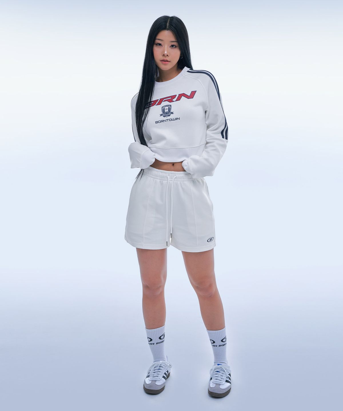 본투윈(BORN TO WIN) BRN TRACK LINE JERSEY CROP SWEATSHIRTS [IVORY]
