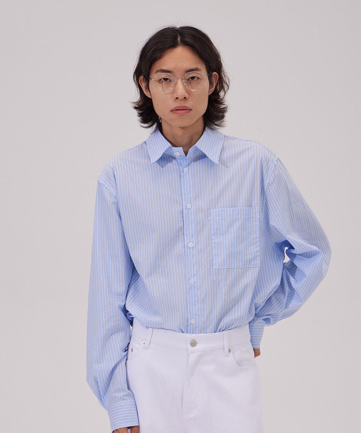 메이킷투(MAKEITTO) 데일리 버티컬 스트라이프 셔츠_블루
