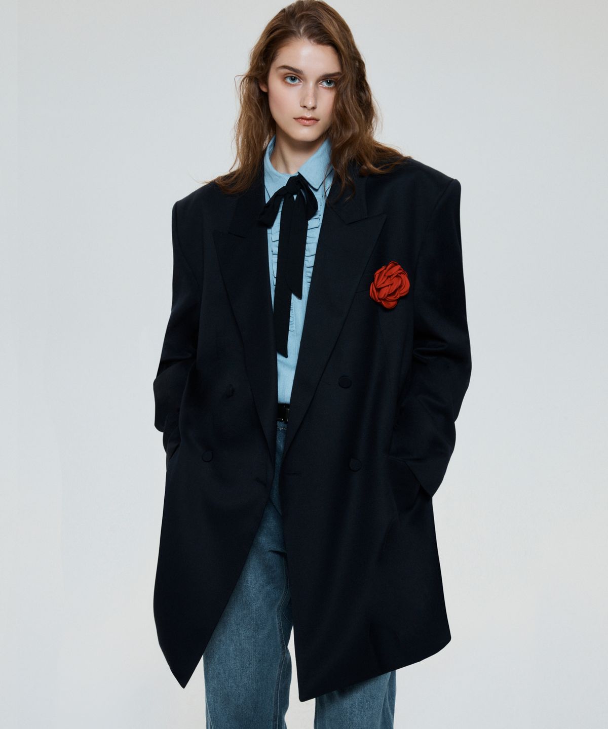 언티지(UNTAGE) 오버사이즈 블레이저[Navy(UNISEX)]_UTH-FB21