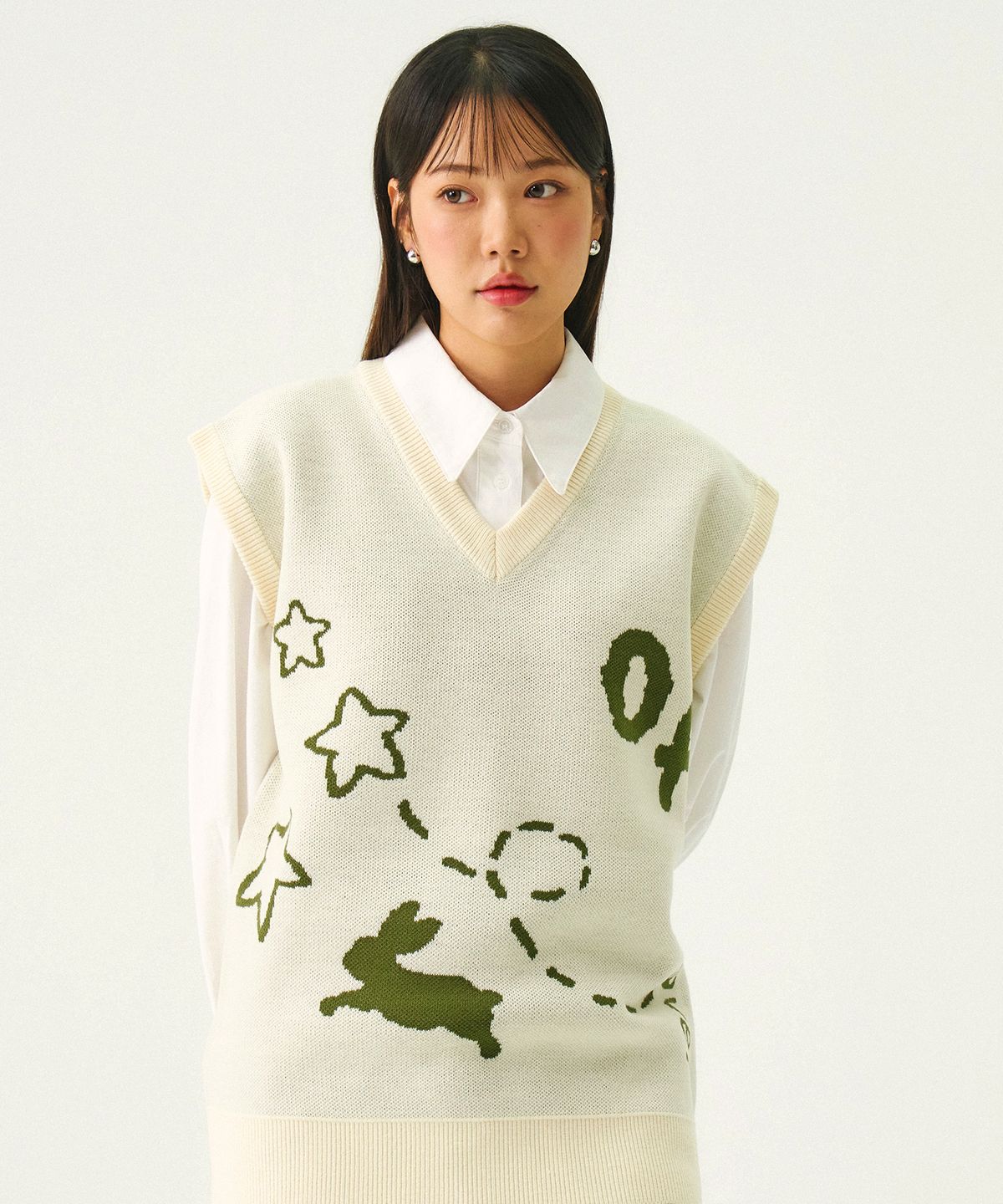 그레이버(GRAVER) [UNISEX]Star OF 니트 베스트_크림