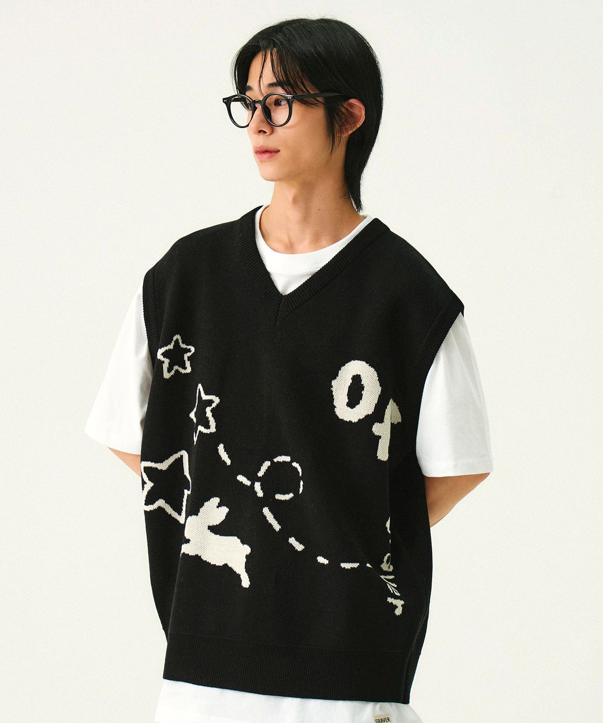 그레이버(GRAVER) [UNISEX]Star OF 니트 베스트_블랙