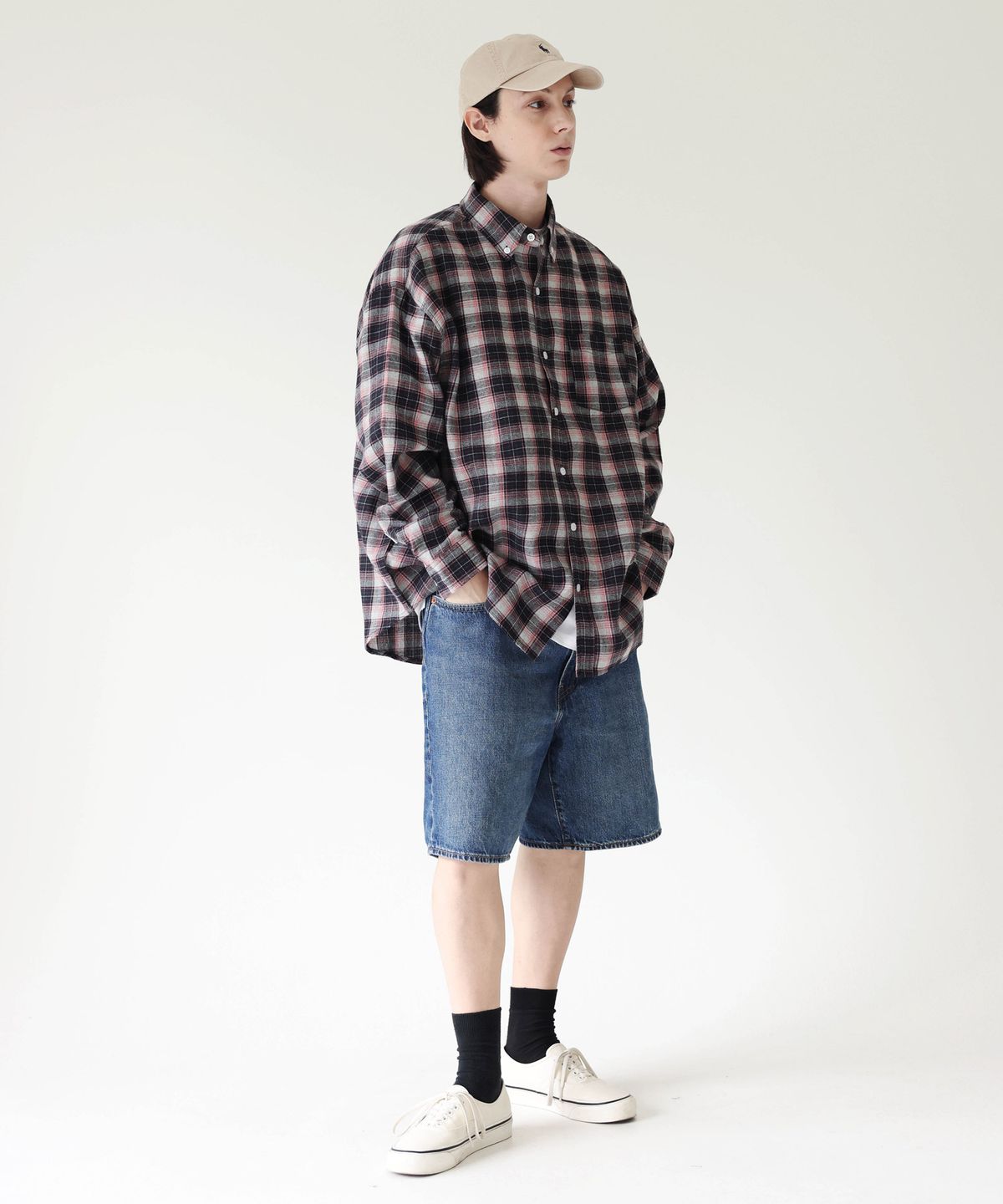 모더먼트(MODERMENT) 포워드 오버사이즈 체크 셔츠 [네이비]
