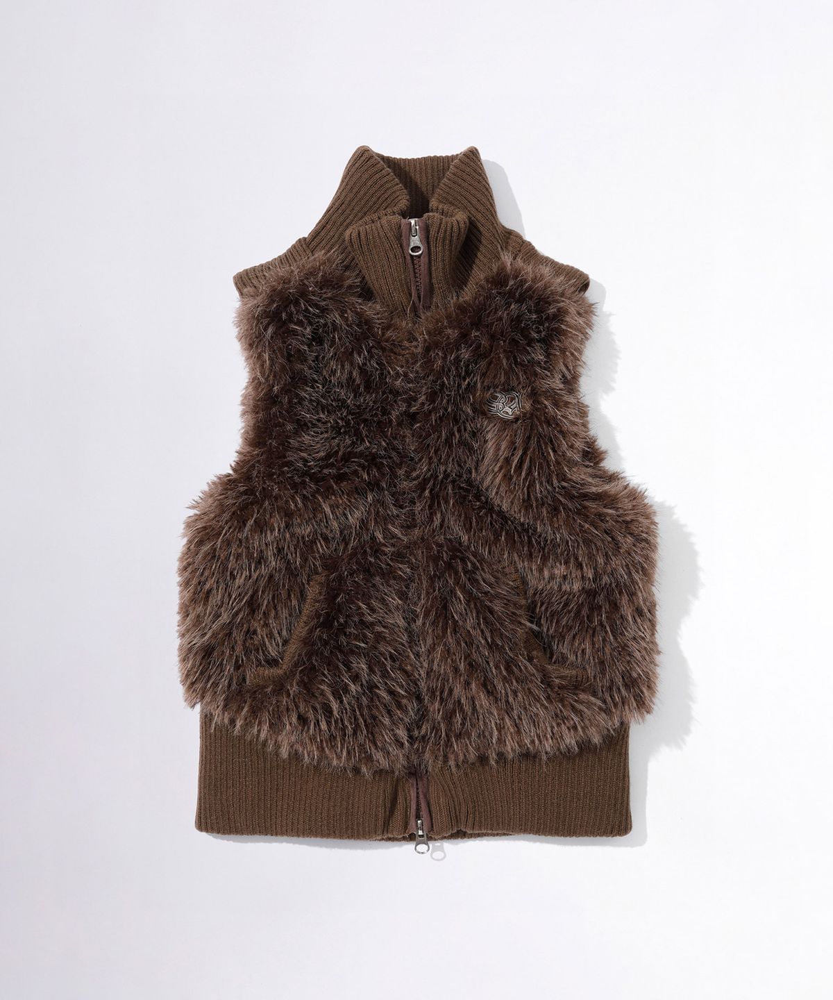 스컬프터(SCULPTOR) Faux Fur Zip-Up Vest Brown