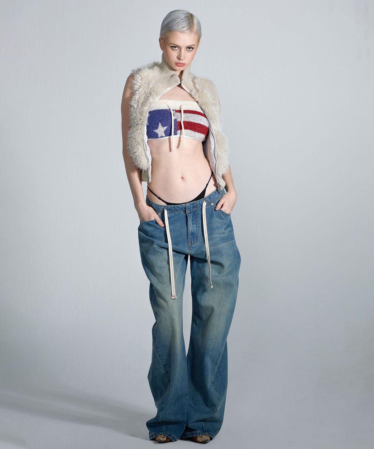 스컬프터(SCULPTOR) Faux Fur Zip-Up Vest Pale Gray