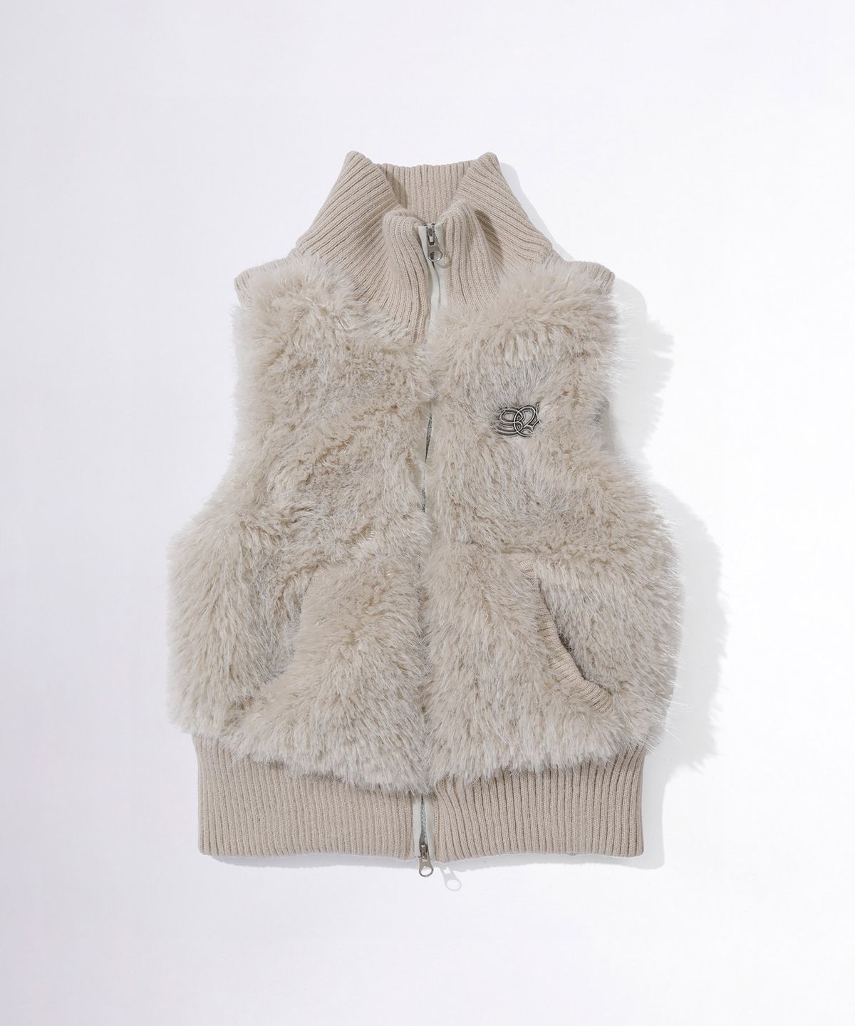 스컬프터(SCULPTOR) Faux Fur Zip-Up Vest Pale Gray