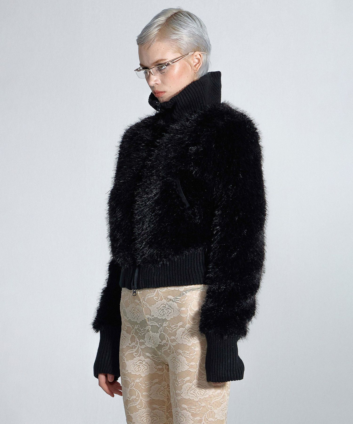 MUSINSA公式 | SCULPTOR Faux Fur Zip-Up Jacket Black