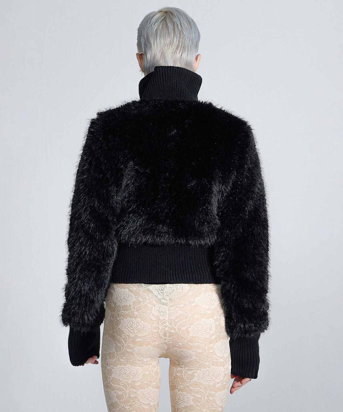 스컬프터(SCULPTOR) Faux Fur Zip-Up Jacket Black