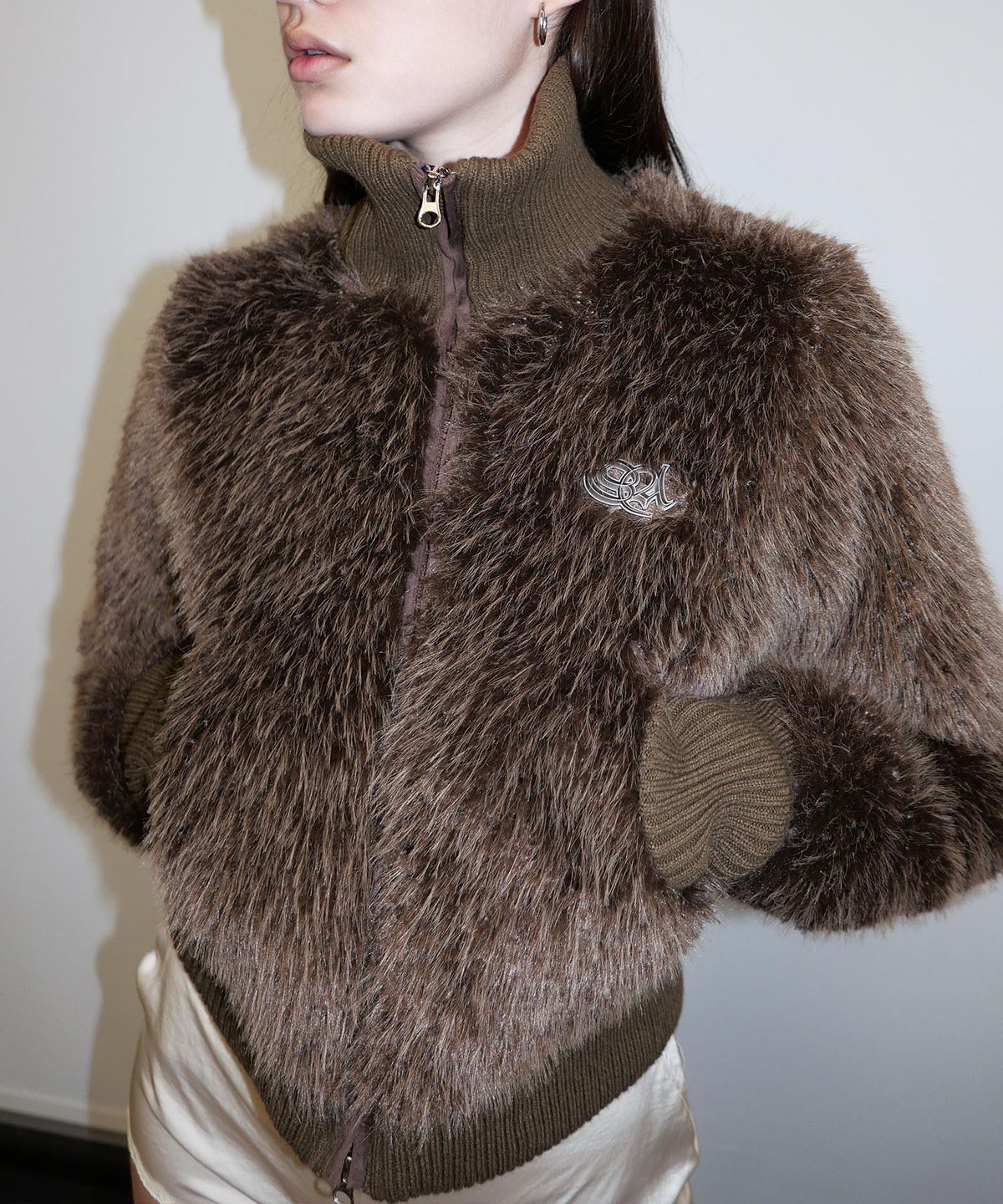 스컬프터(SCULPTOR) Faux Fur Zip-Up Jacket Brown