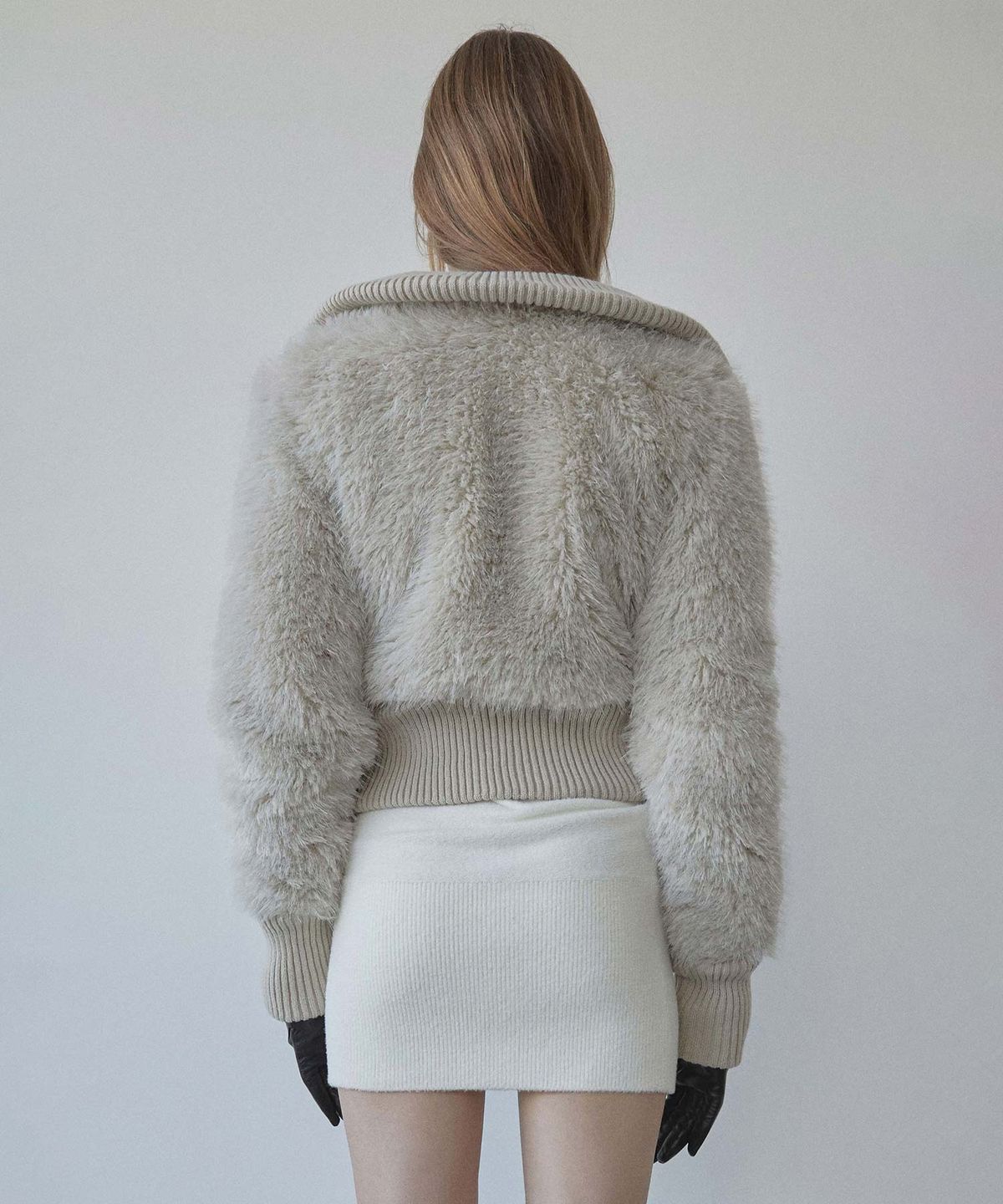 스컬프터(SCULPTOR) Faux Fur Zip-Up Jacket Pale Gray