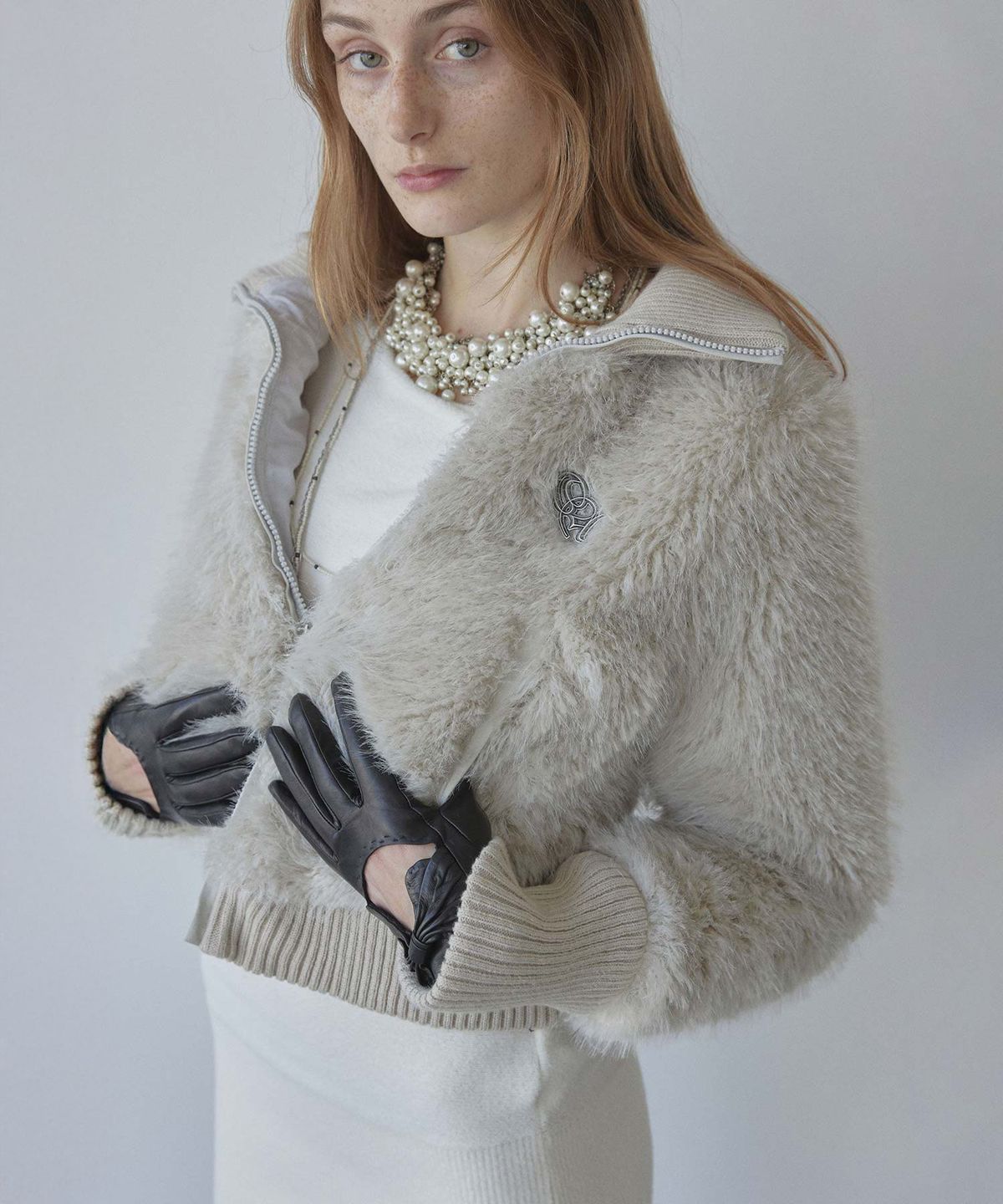 스컬프터(SCULPTOR) Faux Fur Zip-Up Jacket Pale Gray