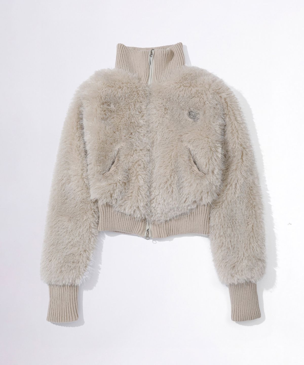 스컬프터(SCULPTOR) Faux Fur Zip-Up Jacket Pale Gray