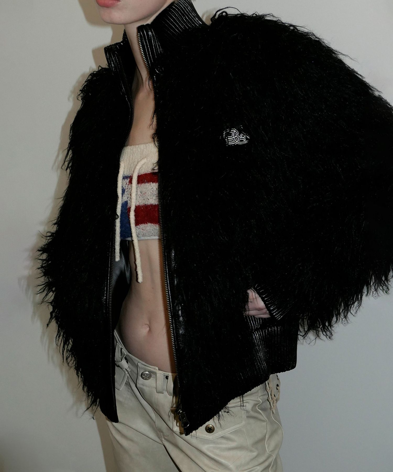 MUSINSA公式 | SCULPTOR Faux Mongolian Shearling Jacket Black