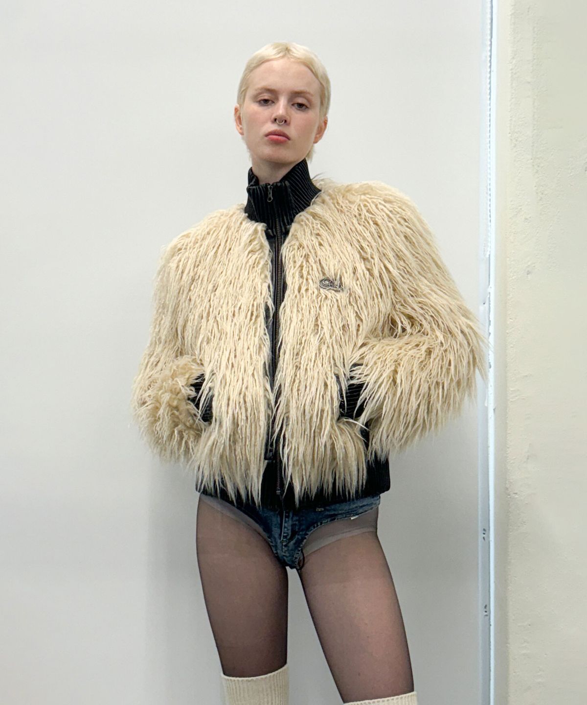 스컬프터(SCULPTOR) Faux Mongolian Shearling Jacket Raw