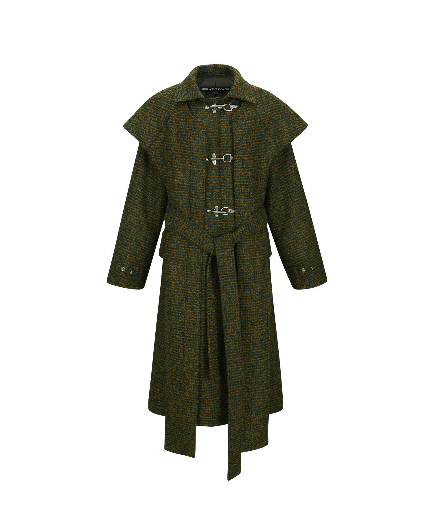 MUSINSA | ANDERSSON BELL Scarf Double Layered Coat awa662w (GREEN)