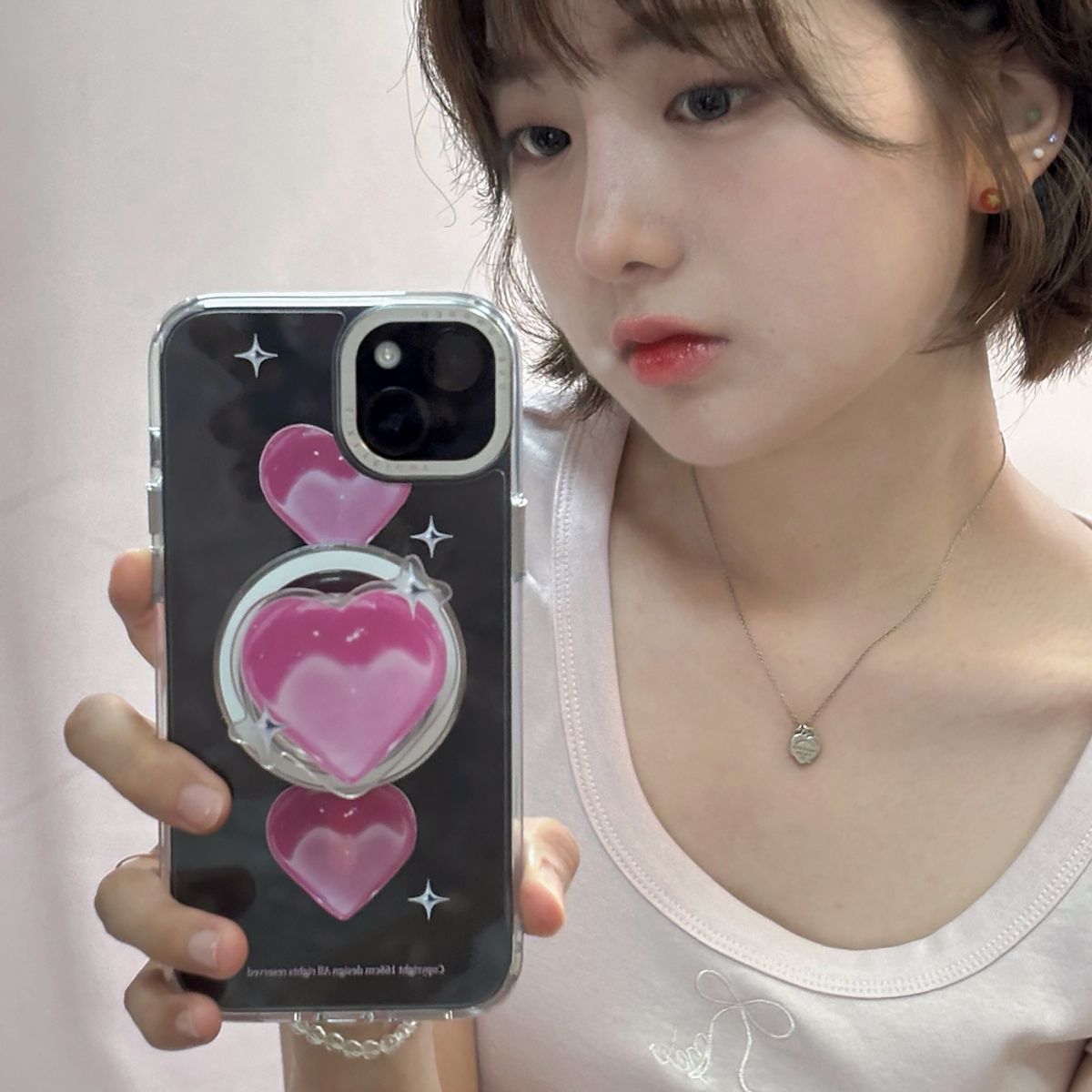 일육팔센치케이스(168CM) 168cm 아이폰 16 15 14 실버 엣지 맥세이프 투명케이스 글리터 하트