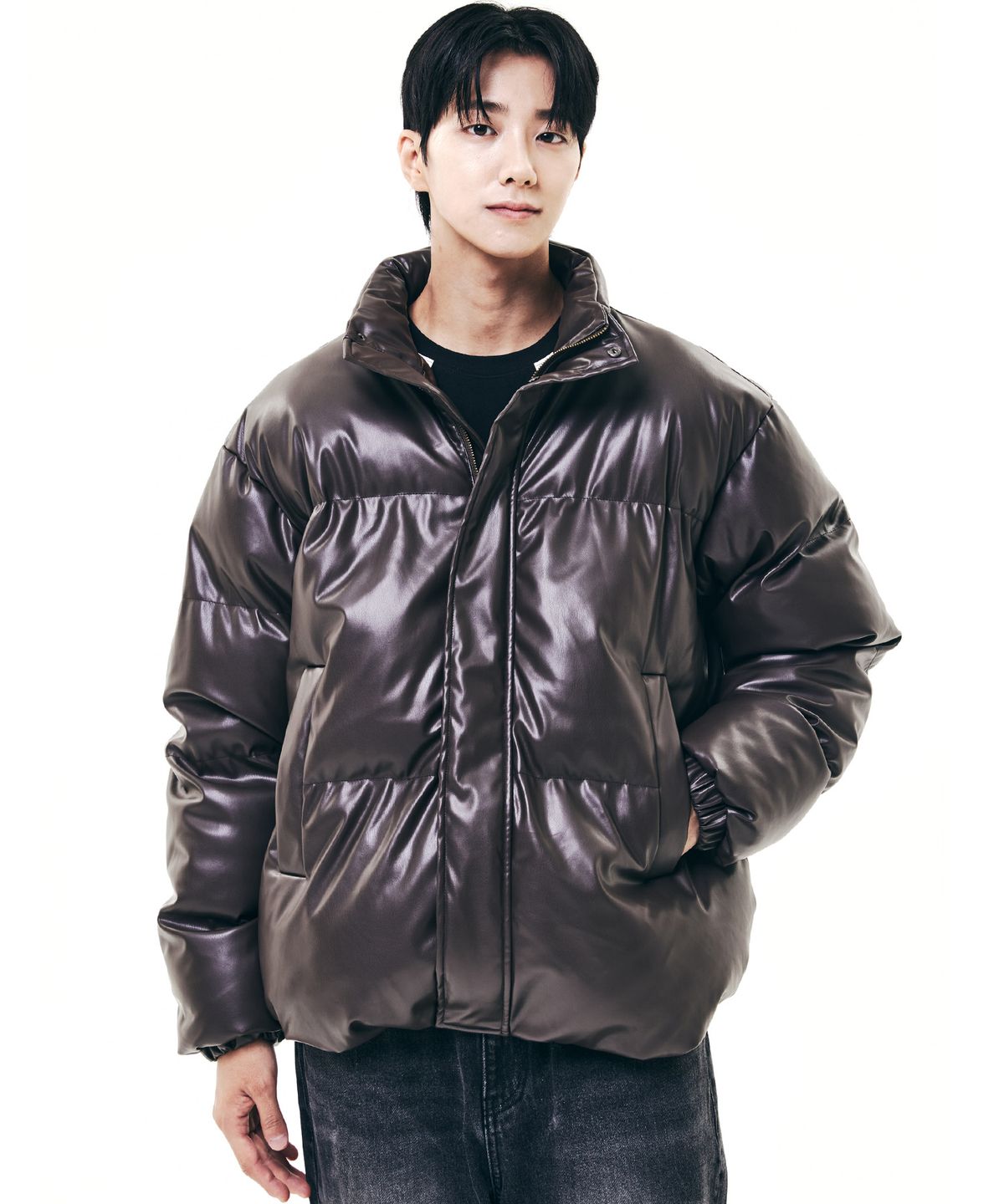 그레이블러밧(GRAYBLVD) 케이피피 레더 숏패딩 GJDJP14(BROWN)