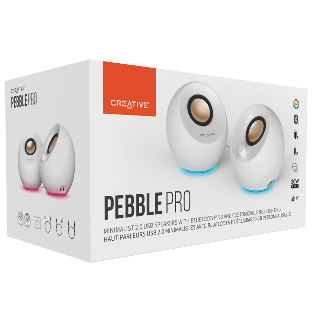 크리에이티브(CREATIVE) PEBBLE PRO WHITE RGB 스피커 (블루투스,AUX,USB 지원)