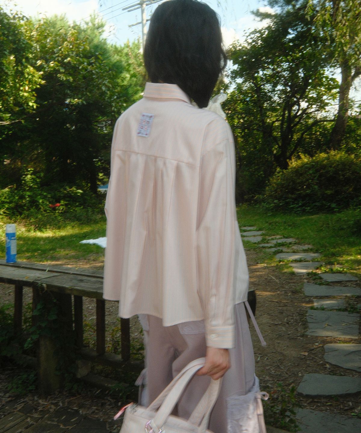 시월107(SIWL107) Stripe Pleats Shirt (Pastel Pink)