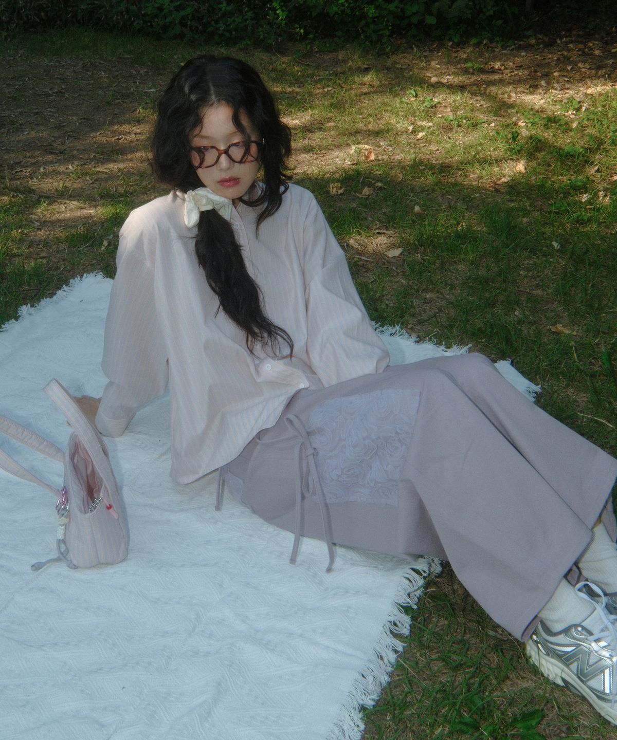 시월107(SIWL107) Stripe Pleats Shirt (Pastel Pink)