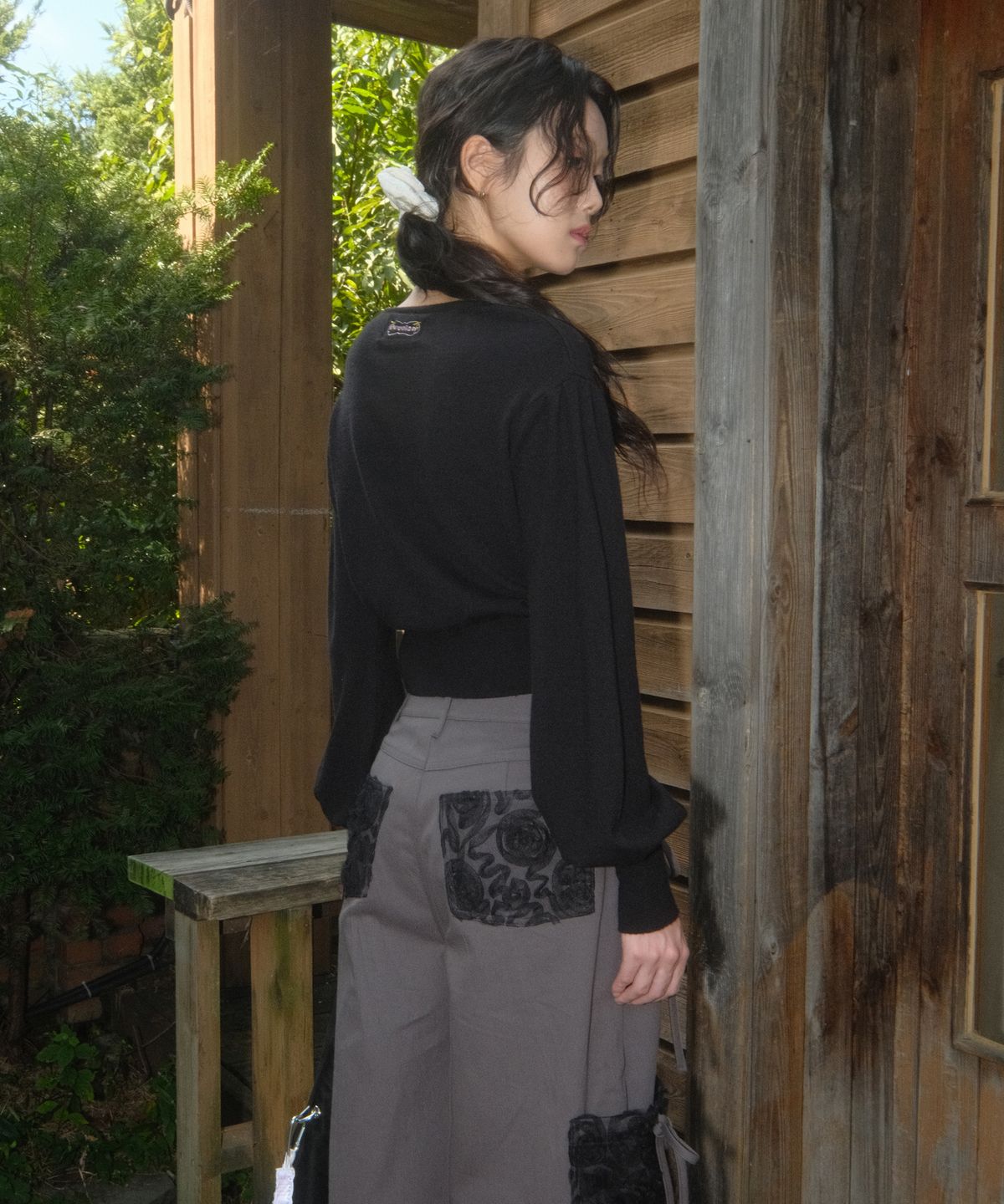시월107(SIWL107) Ribbon Cotton Pants (Charcoal)