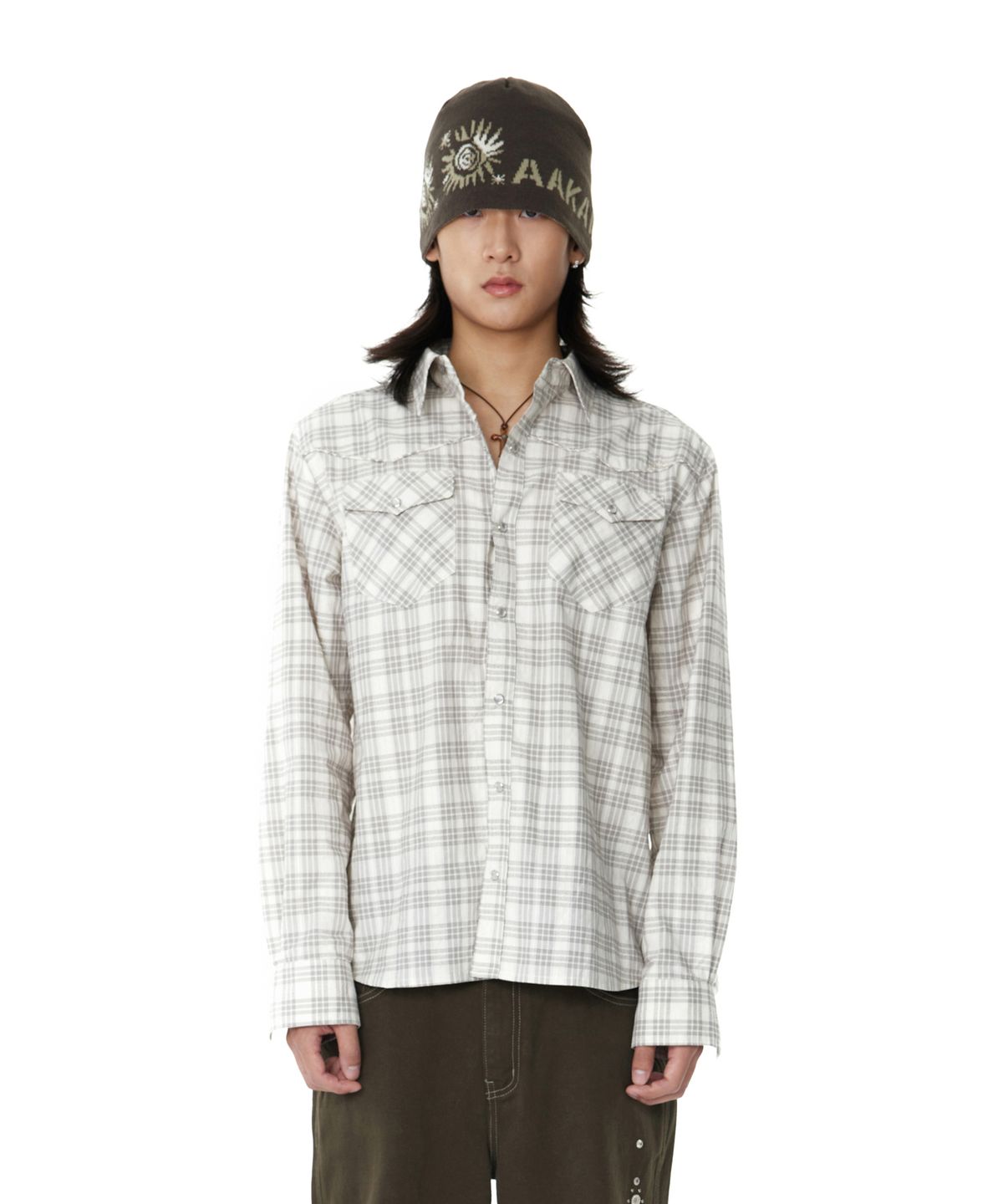 아캄(AAKAM) Western Check Shirts (Ivory)
