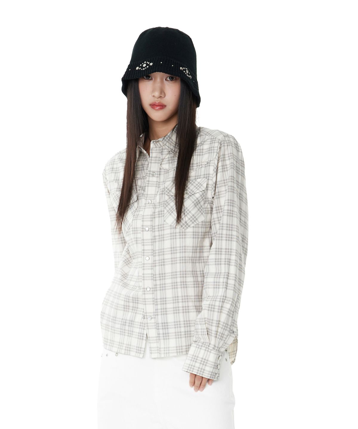 아캄(AAKAM) Western Check Shirts (Ivory)