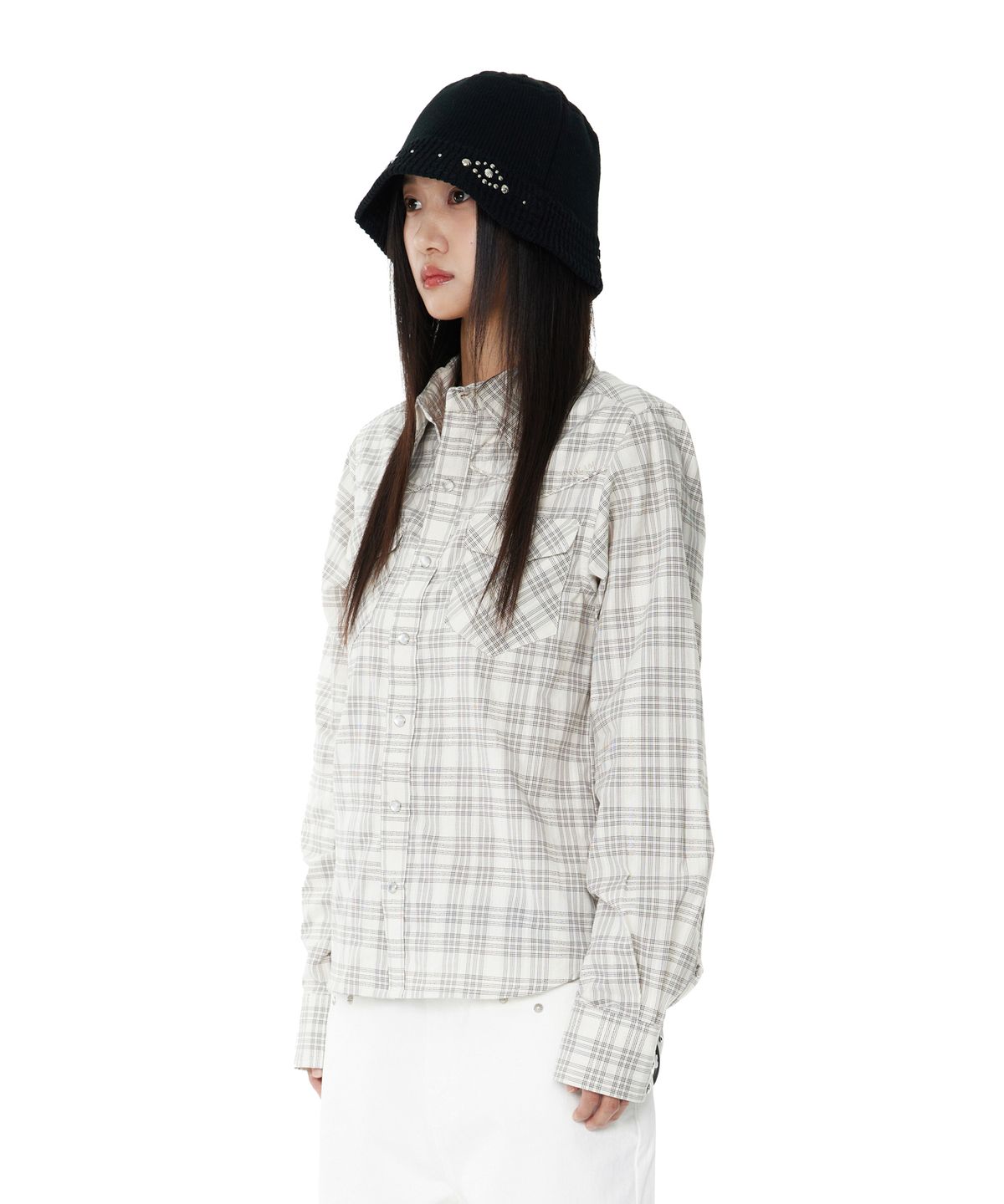 아캄(AAKAM) Western Check Shirts (Ivory)