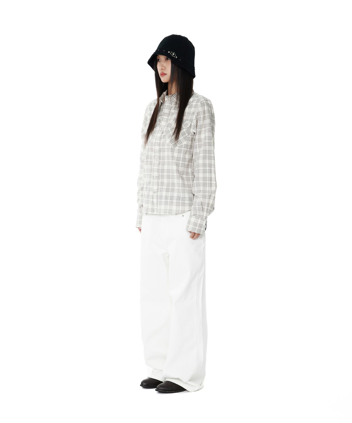 아캄(AAKAM) Western Check Shirts (Ivory)