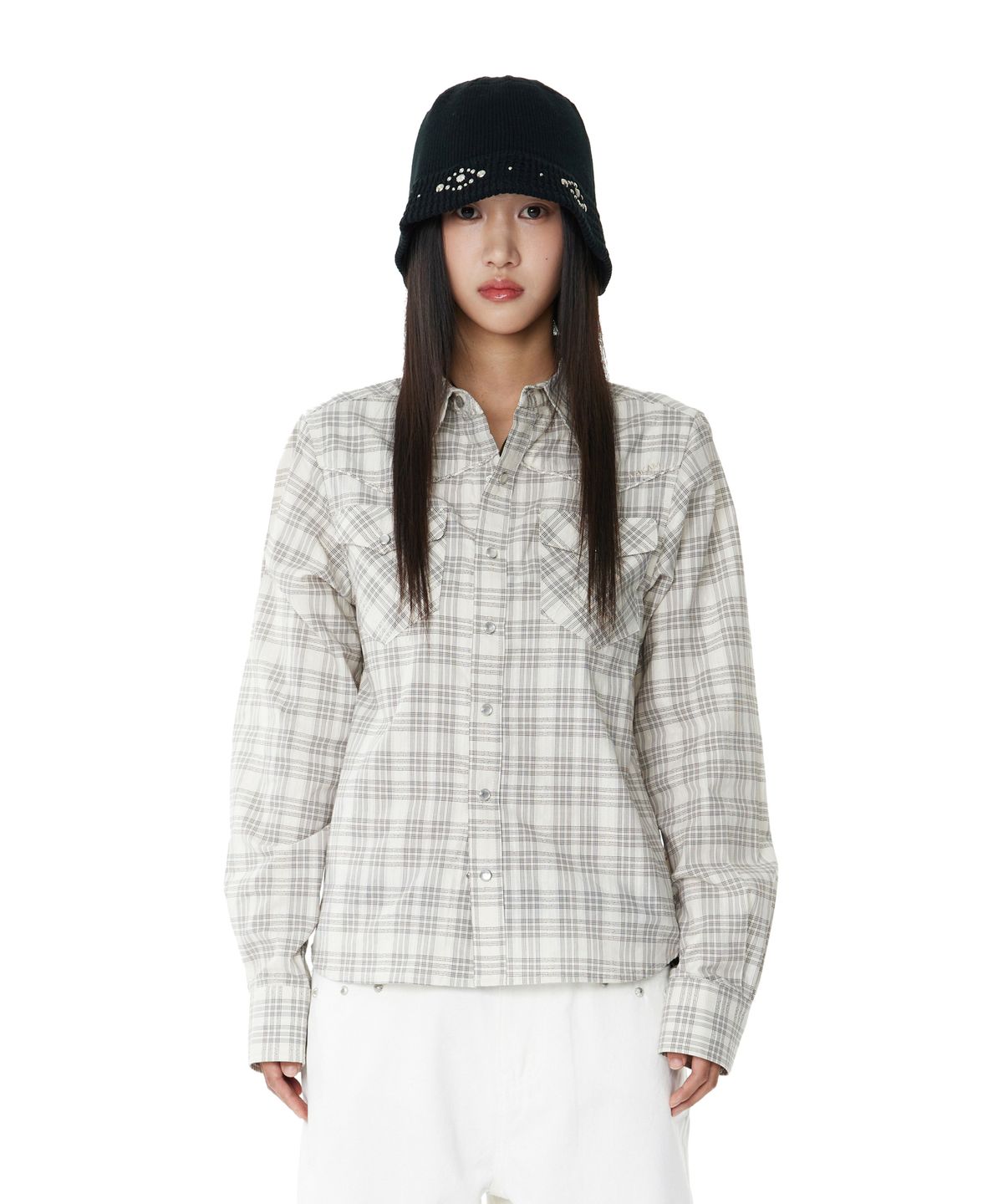 아캄(AAKAM) Western Check Shirts (Ivory)