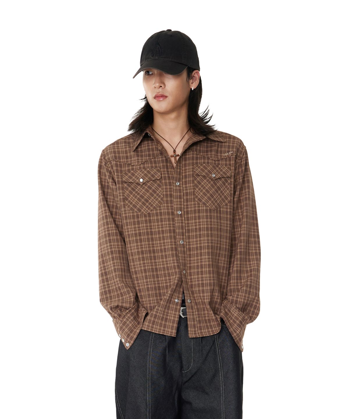아캄(AAKAM) Western Check Shirts (Brown)