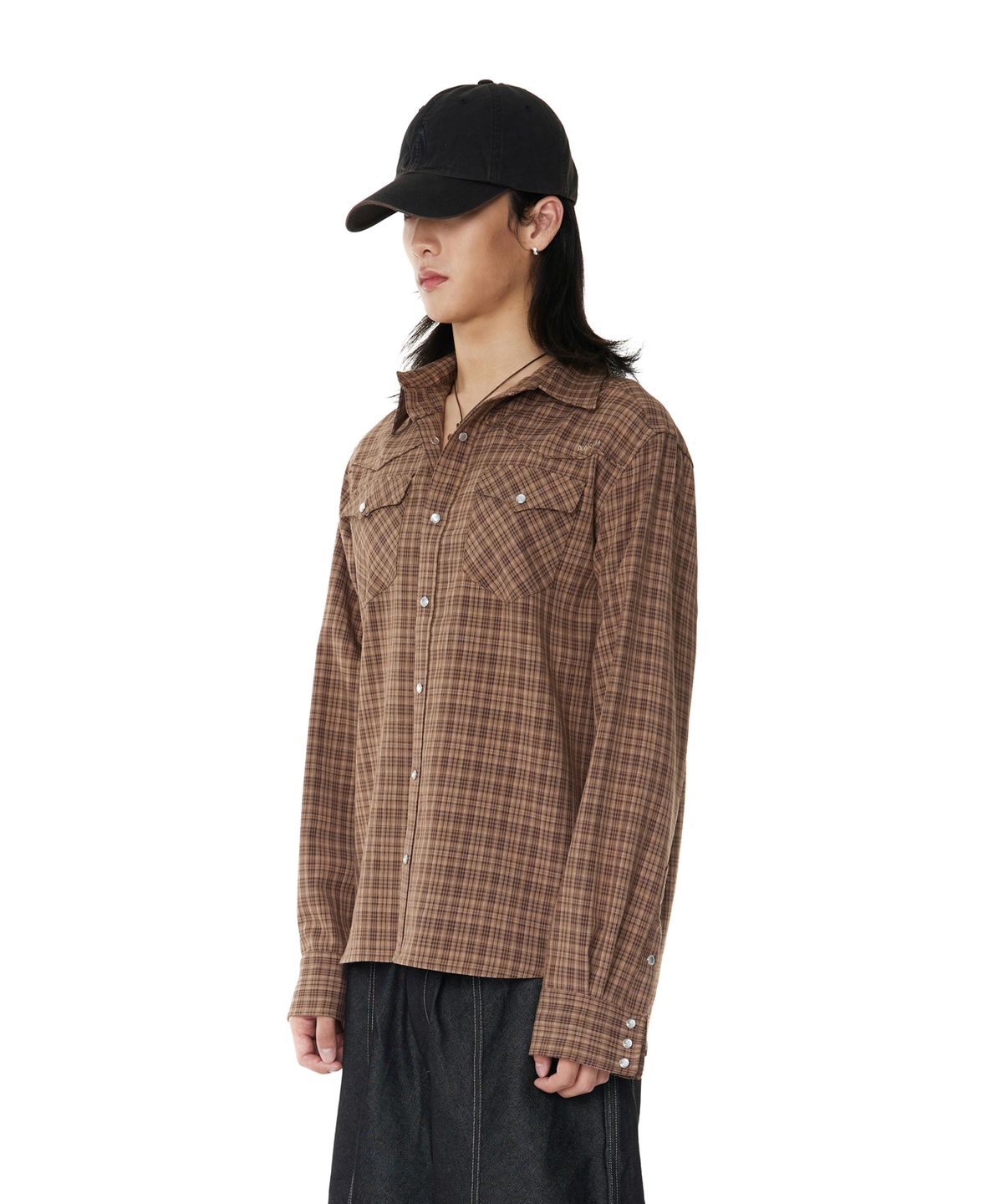 아캄(AAKAM) Western Check Shirts (Brown)