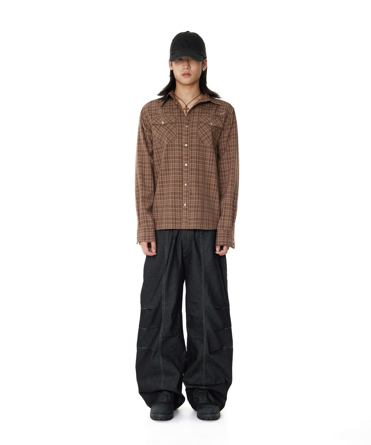 아캄(AAKAM) Western Check Shirts (Brown)