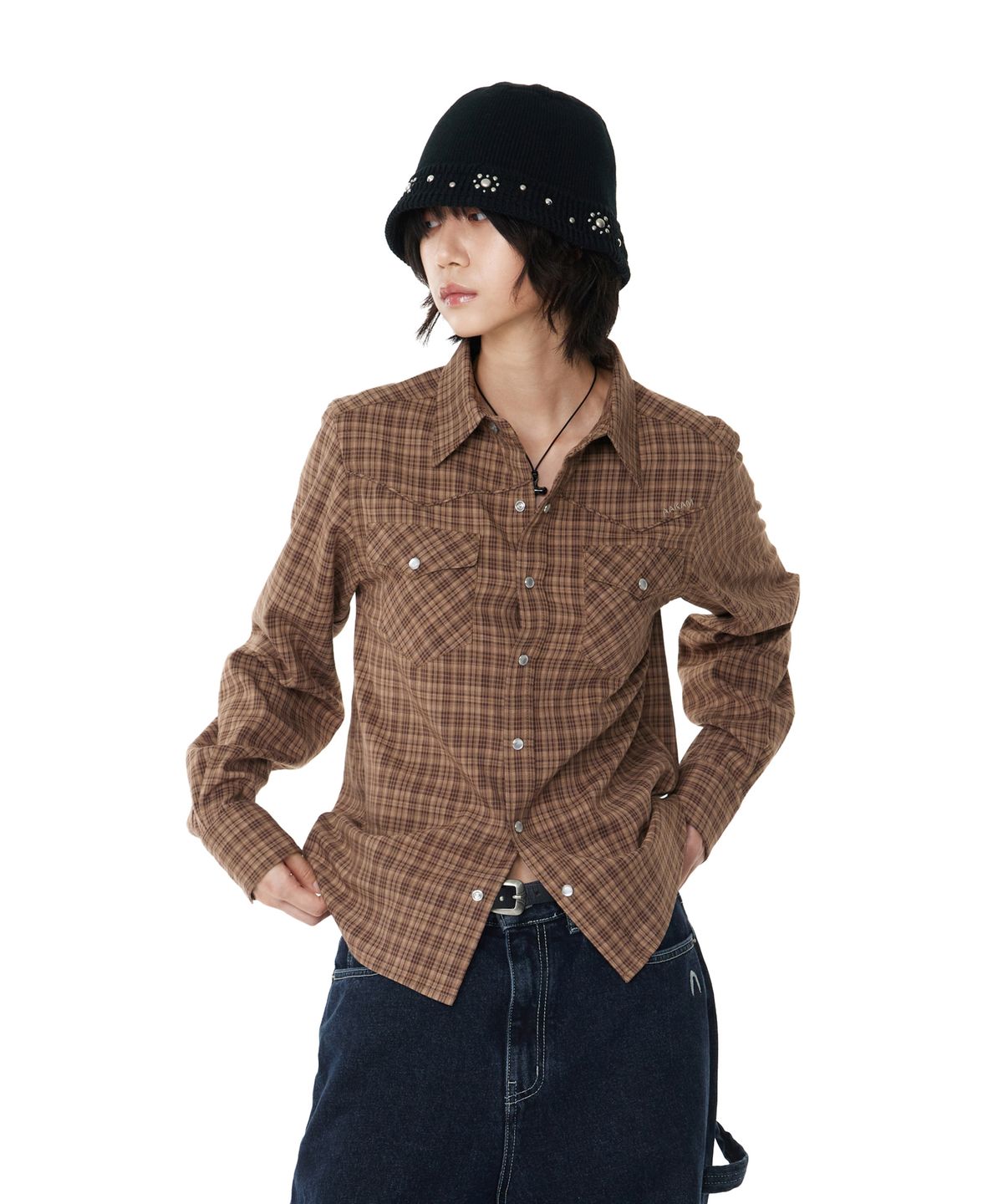 아캄(AAKAM) Western Check Shirts (Brown)