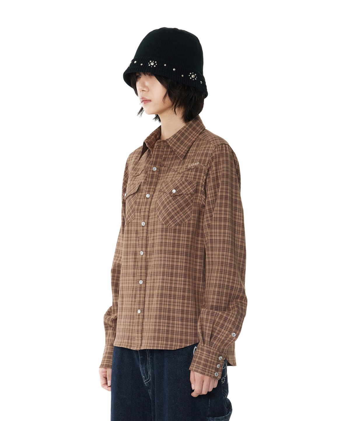 아캄(AAKAM) Western Check Shirts (Brown)